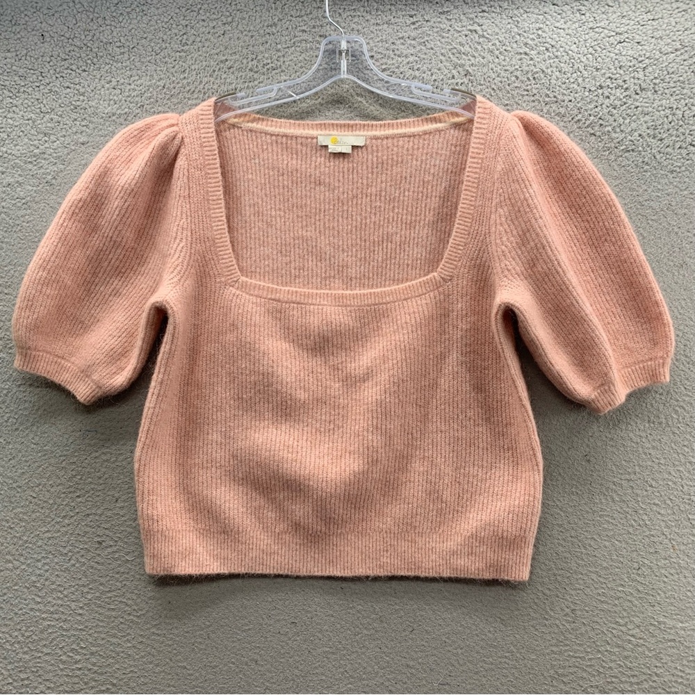 Boden Peach Puff Square Neck Puff Sleeve Sweater